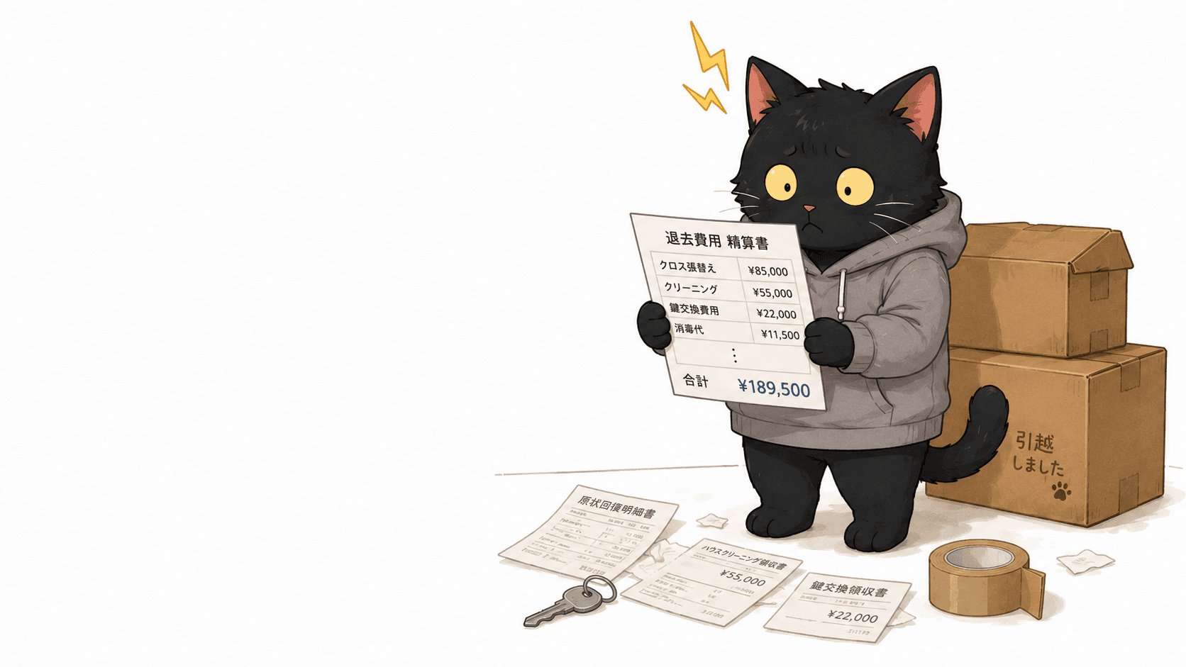 退去費用の精算書を受け取って固まっている猫